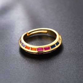Emerald Cut Multicolor Open Ring