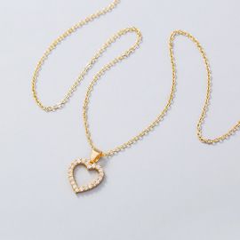 Hollow Out Pave Heart Pendant Necklace