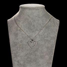 Hollow Out Pave Heart Pendant Necklace in White Gold