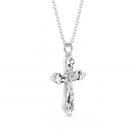 Cushion and Round Cut Cross Pendant Necklace