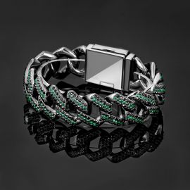Iced 20mm Emerald & Black Miami Cuban Bracelet with Big Box Clasp