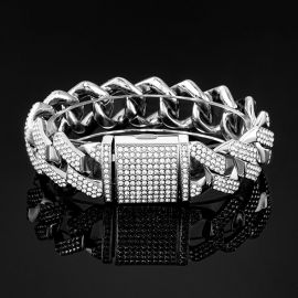 Iced 20mm Miami Cuban Bracelet with Big Box Clasp in White Gold