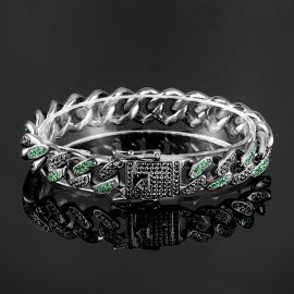 Iced 12mm Emerald & Black Miami Cuban Bracelet