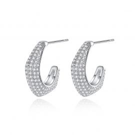 Micro Pave C Shape Stud Earrings in White Gold