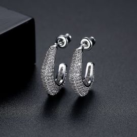 Micro Pave C Shape Stud Earrings in White Gold