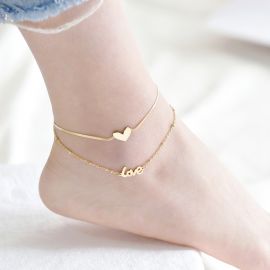 Double Layer Heart & Love Anklet