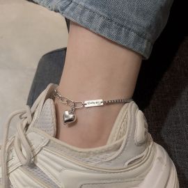 Sterling Silver Lucky Girl Heart Charm Anklet