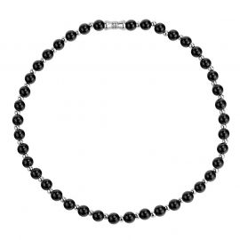 8mm Black Pearl with Steel Ball Necklace