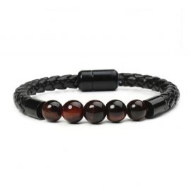 Natural Tiger Eye Lava Beads Leather Magnetic Healing Bracelet
