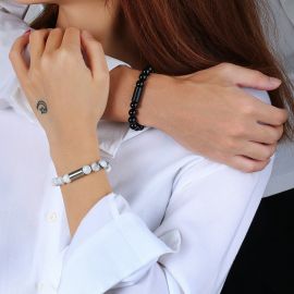 2Pcs Couple Magnetic White Turquoise Bracelet &  Black Agate Beads Bracelets