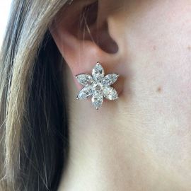 Marquise & Round Cut Flower Stud Earrings