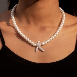 Women's Iced Upside Down Bunny Pearl Necklace