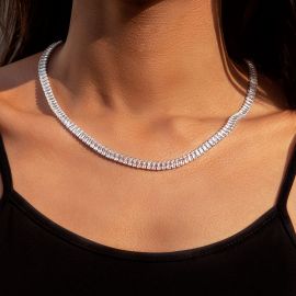 Iced Baguette Cut Tennis Chain Necklace in White Gold