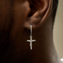 Crucifixion of Jesus Cross Earrings in White Gold