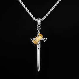 Iced Two Tone Crown Sword Pendant