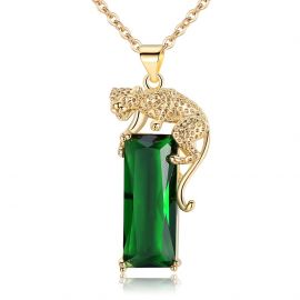 Green Emarld Leopard Pendant Necklace