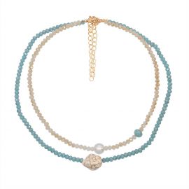 Double Layered Crystal Pearl Choker Necklace