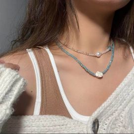 Double Layered Crystal Pearl Choker Necklace