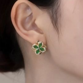 Rotatable Four-leaf Clover Floral Stud Earrings