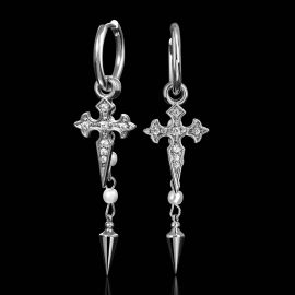 Detachable Iced Cross Pearl Charm Drop Earrings