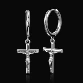 Crucifixion of Jesus Cross Earrings in White Gold