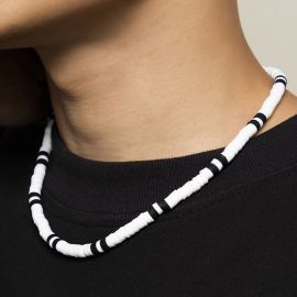 Black and White Patchwork Clay Necklace