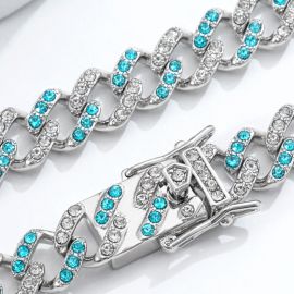 11mm White & Blue Stones Cuban Bracelet for Women