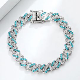 11mm White & Blue Stones Cuban Bracelet for Women