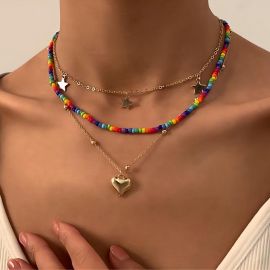 Boho Multilayer Stars Heart Pendant Beads Necklace
