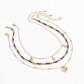 Boho Multilayer Stars Heart Pendant Beads Necklace