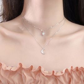 Double Layer Crescent Moon & Star Necklace