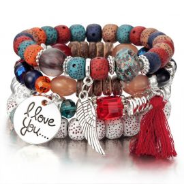 'I Love You' Angel Wing Handmade Beaded Bracelet Set