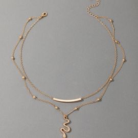 Snake Pendant Beaded Chain Layered Necklace