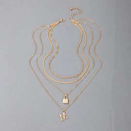 Padlock Letter M Gold Plated Layered Necklace