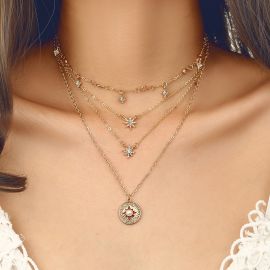 Pearl Crystal Coin Star Pendant Layered Necklace
