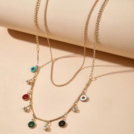 Enamel Circle Donuts Slub Chain Choker Crystal Beaded Layered Necklace