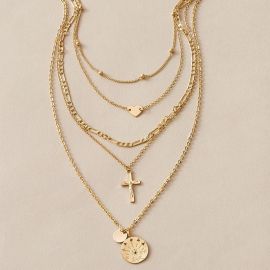 Cross Pendant Heart Choker Layered Necklace