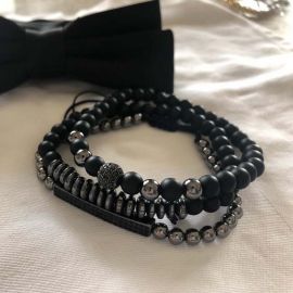 3pcs Iced Black Frosted Beads Bracelet Set