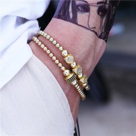 2pcs Iced Diamond-cut Beads Braided Bracelet