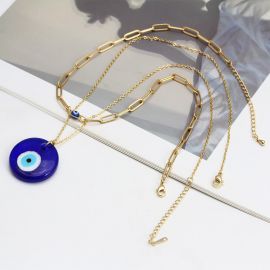 2Pcs Blue Evil Eye Pendant Chain Choker Necklaces