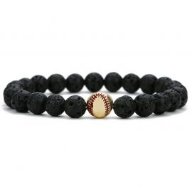 8mm Baseball Lava Rock Beads Bracelet