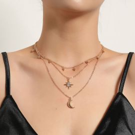 Crescent & Star Pendants Bell Layered Necklace