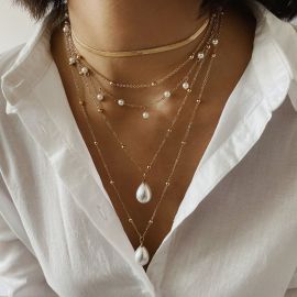 Snake Chain Choker Multilayer Long Beaded Necklace