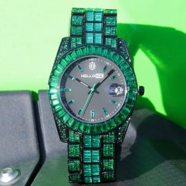 Emerald Baguette Cut Date Display Men's Watch in Black Gold