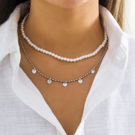 Round Sequins Pearl Chain Necklace Set