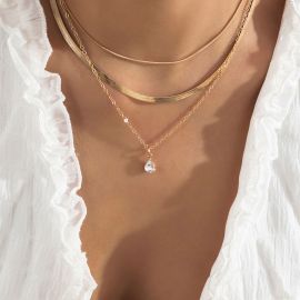 Waterdrop Crystal Charm Snake Chain Necklace Set