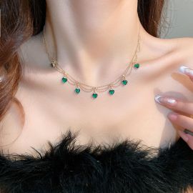 Heart Green Crystal Tassel Necklace