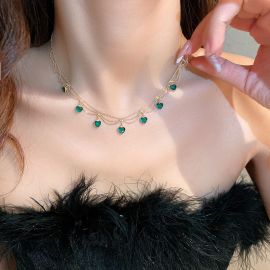 Heart Green Crystal Tassel Necklace
