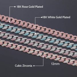12mm Pink/Blue Micro Paved Cuban Bracelet