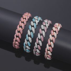 12mm Pink/Blue Micro Paved Cuban Bracelet